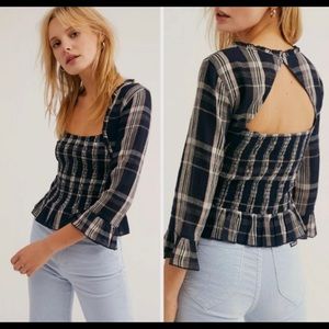 Free People Nicole Smocked plaid top